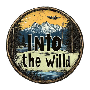 Camping Adventure Emblem with Nature Icons &ndash; Vintage Wilderness Badge Featuring Hiking, Survival Elements, Mountains, Trees, and Outdoor Gear Design for Scouts and Explorers