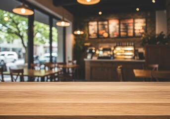 interior of restaurant mockup empty wooden table