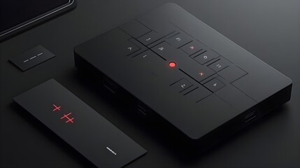 Innovative tech control device modern workspace product showcase minimalist design close-up branding concept