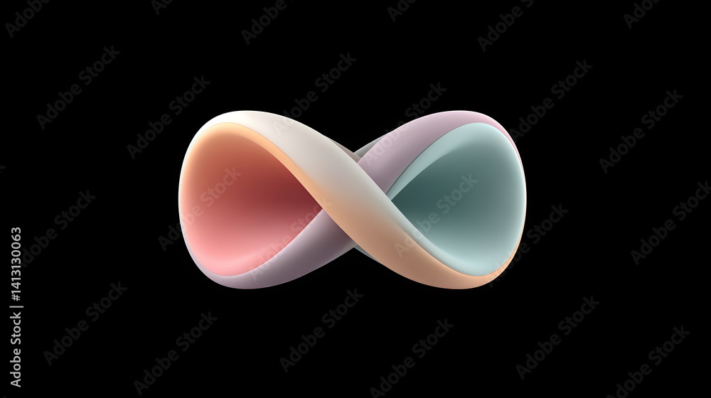 Fototapete abstract infinity sign on black background. 3d rendering of a mobius strip. seamless loop artwork gr