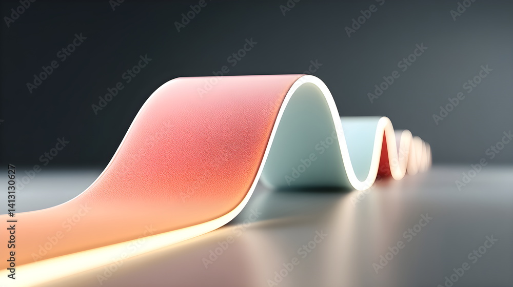 Poster abstract wavy ribbon pattern on gray surface. modern glowing shape for futuristic template and web d
