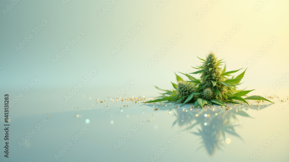Aufkleber a close-up photograph of a single crystal of tetrahydrocannabinolic acid (thca) on a reflective surf