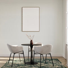 Dining room, mock up poster, daylight with pure shadow.