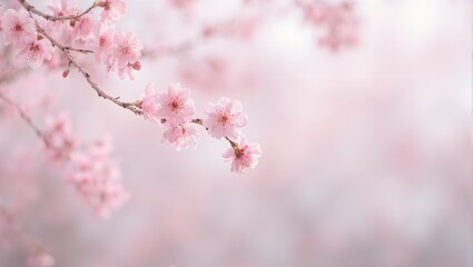 Obraz premium Serenity captured in a delicate mulberry tree branch with soft pink blossoms swaying gently against a blurred watercolor backdrop