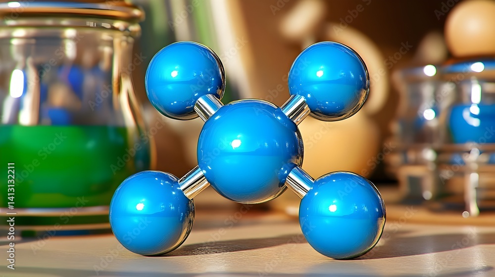Poster nanotechnology laboratory with scientists observing molecules high-tech environment close-up view