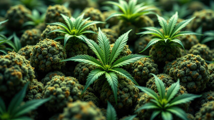 Fototapeta premium Close-up view of a large quantity of THCAs, Tetrahydrocannabinolic acid buds.