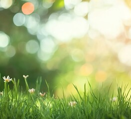Obraz premium Grass Vitality. Close-up of vibrant green grass blades with a blurred yellow-green background. Ideal for gardening blogs, spring campaigns, or wellness visuals.