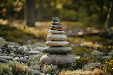 Stack of balanced pebbles creating harmony in nature's beauty