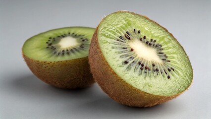 Fototapeta premium Kiwi fruit halved on clean gray background