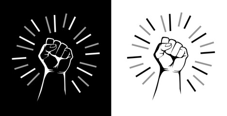 clenched fist illustration - symbol of victory, strength, power and solidarity flat vector icon for apps and websites isolated white backgroundBlack hand raised in a clenched fist. 