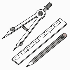 Geometry Tools Drawing Compass Ruler And Pencil For Architectural Design Or Mathematics