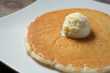 A closeup view of a pancake plate.