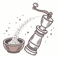 Pepper Grinder Sprinkling Fresh Ground Pepper Into Bowl Kitchen Illustration