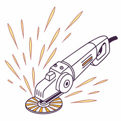 Illustrated Angle Grinder With Sparks Tool For Cutting And Grinding Materials