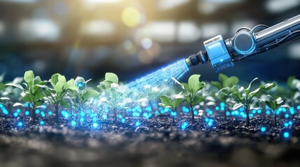 Automated irrigation system enhancing crop growth agriculture field digital content sunny environment close-up view technology innovation