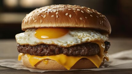 burger with fried egg and cheese