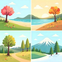 set of autumn trees