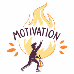 Inspired Man With Flaming Motivation And Shopping Bag Running Towards Success
