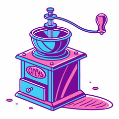 Retro Style Coffee Grinder Illustration With Bright And Bold Colors