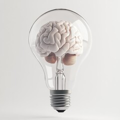 Conceptual Light Bulb Featuring a Human Brain Filament Symbolizing Creativity and Innovation
