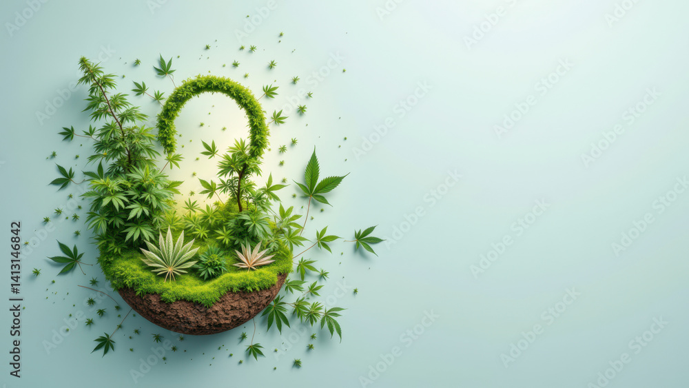 Poster a vibrant visual representation of thc-a with a lush plant setting and a lock symbolizing its locked