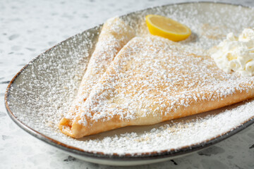 A view of a lemon crepe plate.