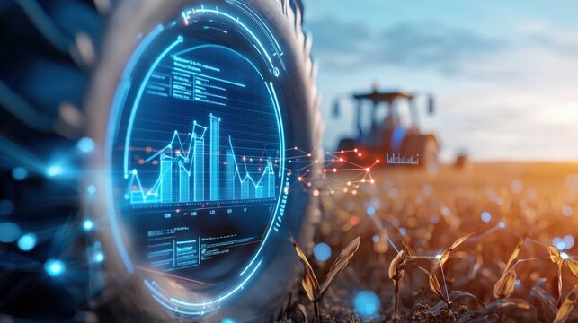 Farming technology advancements agricultural field digital visualization outdoor close-up data analysis in modern agriculture