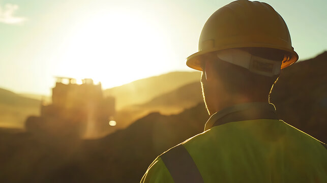 Mining worker operating a bulldozer to clear land at a mining site. Featuring land clearing and machinery operation