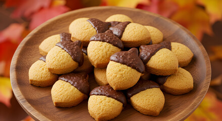 Delicious Acorn Shaped Cookies With Chocolate Coating For Autumn Season Treats
