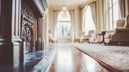 Elegant restoration of a wooden mantelpiece in a cozy living room soft lighting and warmth