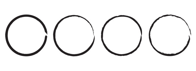 Grunge round shapes. Grunge banner collection. Set of black brush circle. Ink circle icon. Black simple round frame. Freehand picture. Abstract texture. Vector circular scribble doodle round circles.