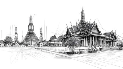 A drawing of a city with a temple in the background. Generated using AI.