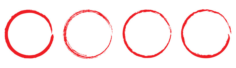 Obraz premium Grunge round shapes. Grunge banner collection. Set of Red brush circle. Ink circle icon. Red simple round frame. Freehand picture. Abstract texture. Vector Red circular scribble doodle round circles.