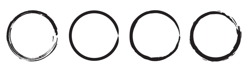 Grunge round shapes. Grunge banner collection. Set of black brush circle. Ink circle icon. Black simple round frame. Freehand picture. Abstract texture. Vector circular scribble doodle round circles.
