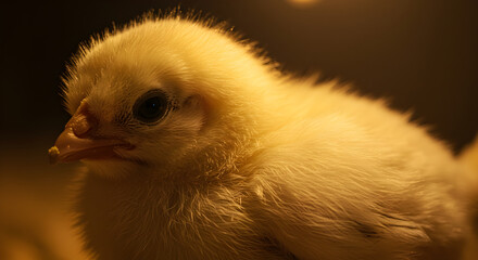 Close-Up Portrait Of A Newly Hatched Yellow Chick With Soft Feathers