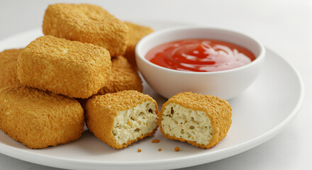 Delicious Vegan Nuggets With Ketchup Ready For Snacking Or Gourmet Meal