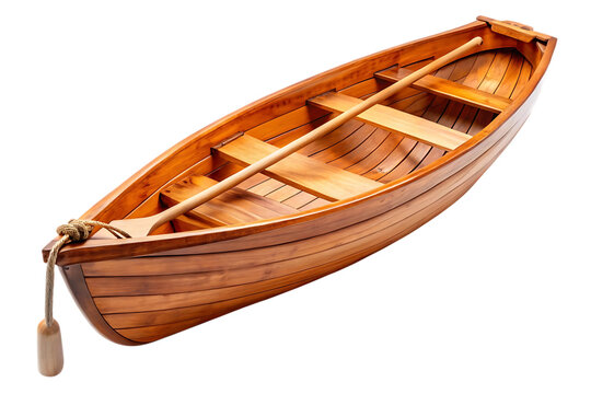wooden boat with paddle on white background