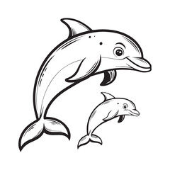 Cute Dolphin Family Outline Drawing