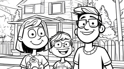 Cartoon family in front of a house (1)