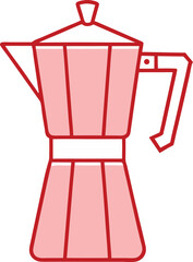 Classic Moka Pot Vector Illustration in Red Outline - Perfect for Coffee Culture and Kitchen Decor Projects