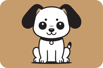 Fototapeta premium Adorable Black and White Puppy Sitting, Cute Cartoon Dog Illustration with Big Eyes and Collar.