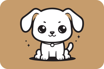 Fototapeta premium Adorable Black and White Puppy Sitting, Cute Cartoon Dog Illustration with Big Eyes and Collar.