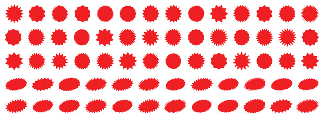 Sale sticker, price tag. Red starburst sticker set. Starburst sale price stickers and labels. Special offer price tag. Set of price stickers, sale or discount stickers. Blank sale stickers