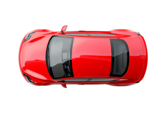 Sleek red car top view isolated on transparent background
