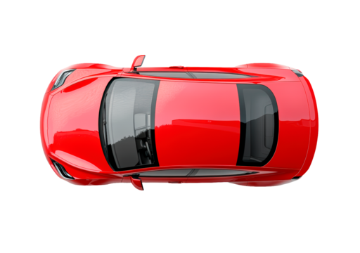 Sleek red car top view isolated on transparent background