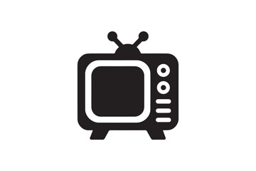 simple Retro old television silhouette icon vector isolated in white background	