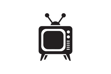 simple Retro old television silhouette icon vector isolated in white background	