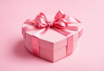 Fototapeta premium Pink Heart-Shaped Gift Box with Ribbon