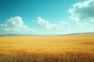 Obraz premium golden wheat field under a summer sky natural golden tones calm and peaceful nature scene 