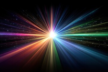 Obraz premium Glowing neon rays illuminate a vibrant cosmic landscape with realism and depth